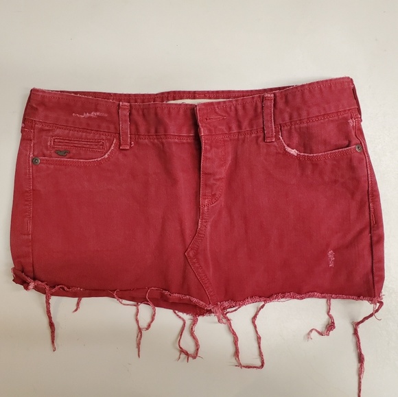 Hollister vintage Y2K Burgundy Mini  Distressed Skirt Low Rise - Picture 1 of 7